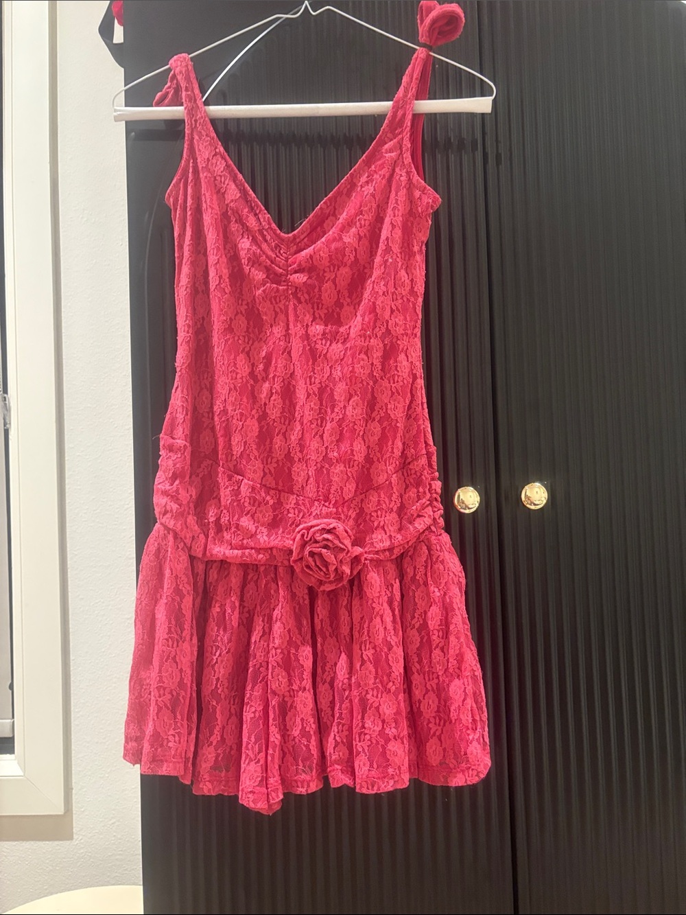 Kimchi Blue Pink Lace Midi Dress with Rosette Belt